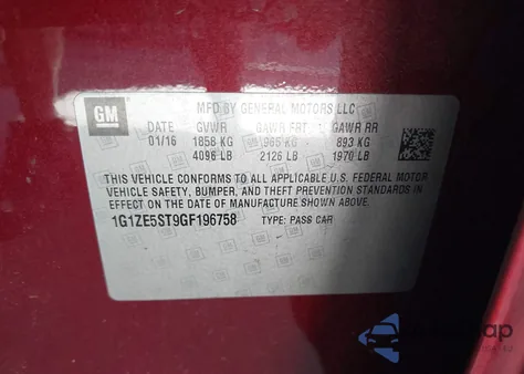 2016 Chevrolet Malibu 1Lt z USA, uszkodzony, nr VIN 1G1ZE5ST9GF196758